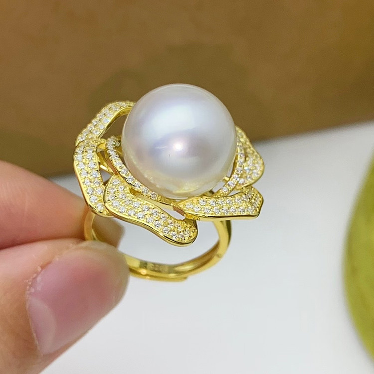 DIY戒指配件S925纯银大花大珠托