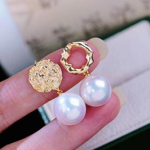 DIY珍珠耳环配件S925纯银耳饰空托 巴洛克风情耳钉AB款手工半成品