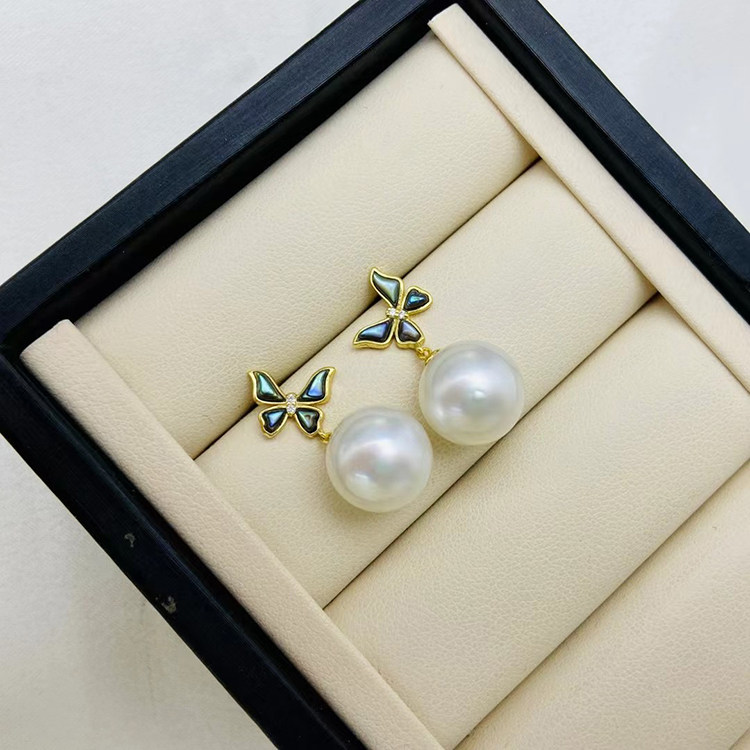 DIY珍珠配件S925银蝴蝶耳环耳钉