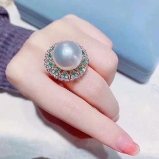 DIY珍珠配件S925纯银大戒指空托彩宝款开口戒珠宝玉石手工银饰品