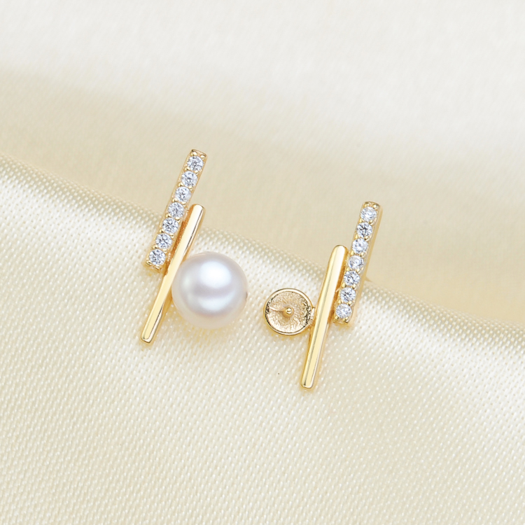 diy纯银18k金耳钉短款珍珠