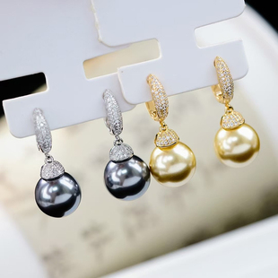 DIY珍珠耳环配件S925纯银耳饰空托满钻耳扣款耳钉半成品手工材料