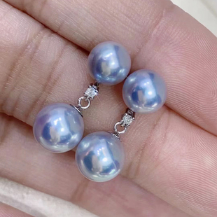 DIY配件S925纯银珍珠耳环耳饰空托单钻双珠款耳钉珠宝手工银饰品