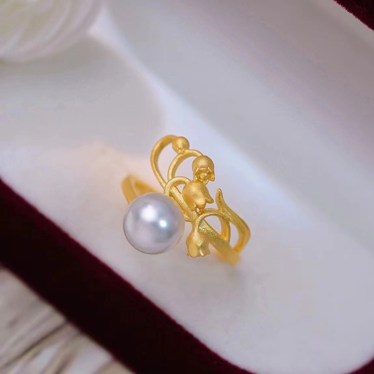 DIY珍珠戒指配件S925纯银开口戒空托磨砂玫瑰花戒指托手工半成品