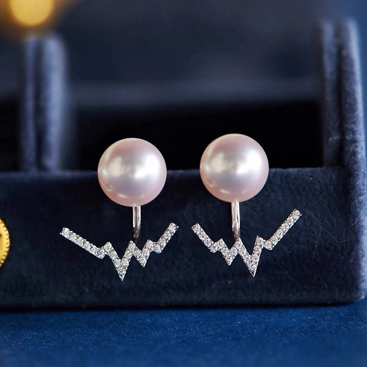 diy配件s925纯银珍珠耳钉耳环空托心跳款爱情心电图珠宝银饰品托