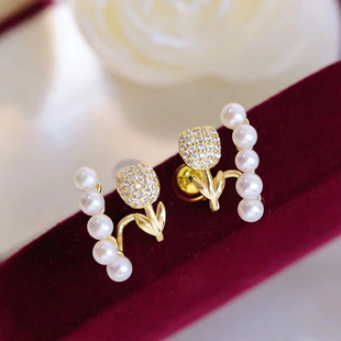 DIY珍珠耳环配件S925纯银耳饰空托多珠花朵款耳钉半成品手工材料