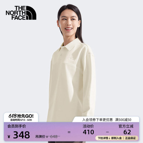 北面女纯棉针织长袖Polo衫户透气