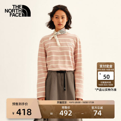 北面女纯棉复古条纹长袖T恤