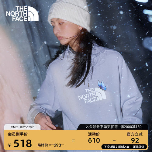 北面女同款印花运动卫衣