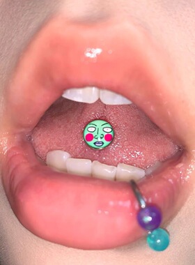 舌钉钛合金小酒窝表情外螺旋可喝酒穿刺饰品舌环