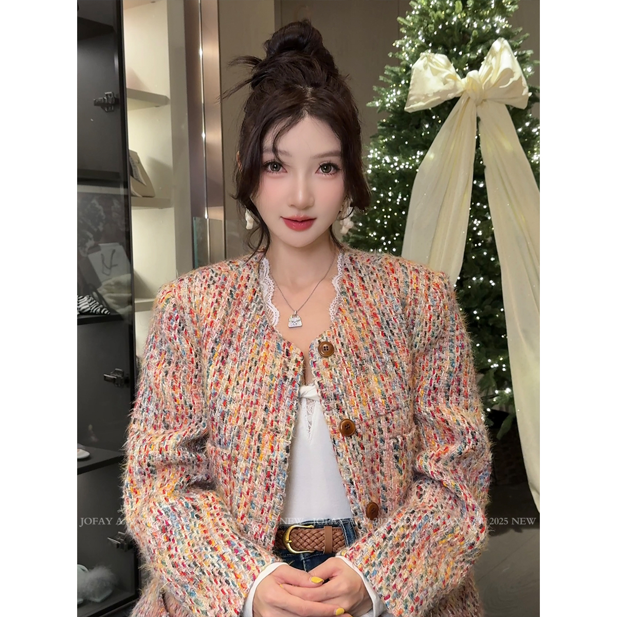 小侨jofay 彩色粗呢小香羽绒外套W2703