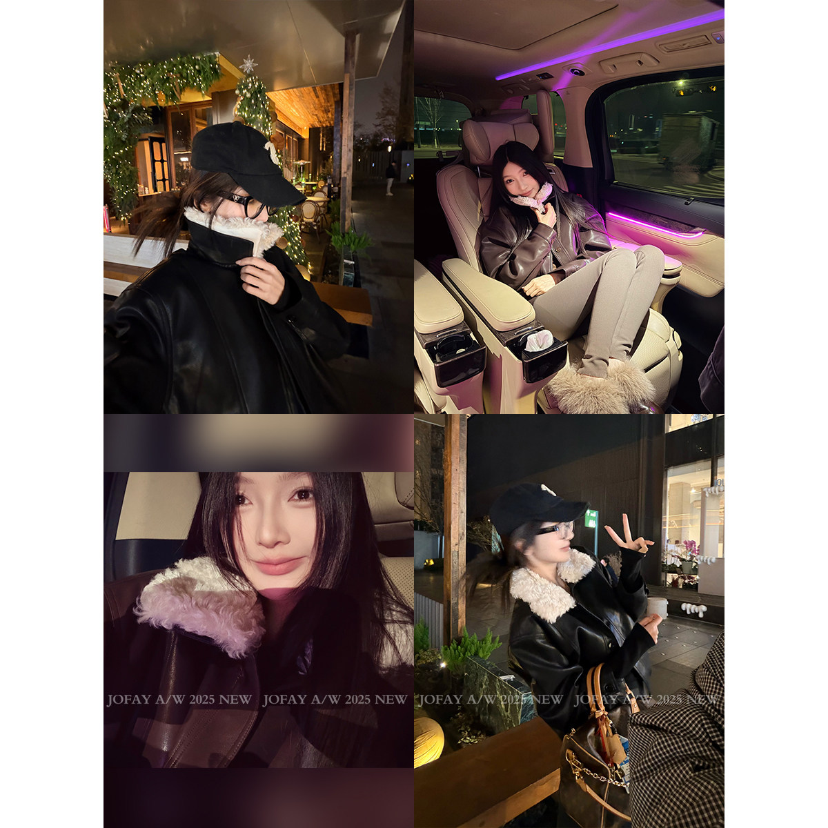 小侨jofay 金敏喜皮衣 秋冬女装新款加绒加厚毛领PU皮衣上衣外套