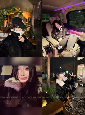小侨jofay 金敏喜皮衣 秋冬女装新款加绒加厚毛领PU皮衣上衣外套