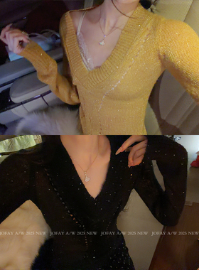 小侨jofay 璀璨星空 冬季女装新款绞花细闪针织套头毛衣上衣