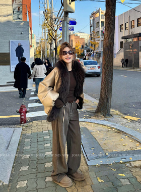 小侨jofay 复古滤镜 秋冬新款女款加绒加厚韩系小腰包牛仔裤子