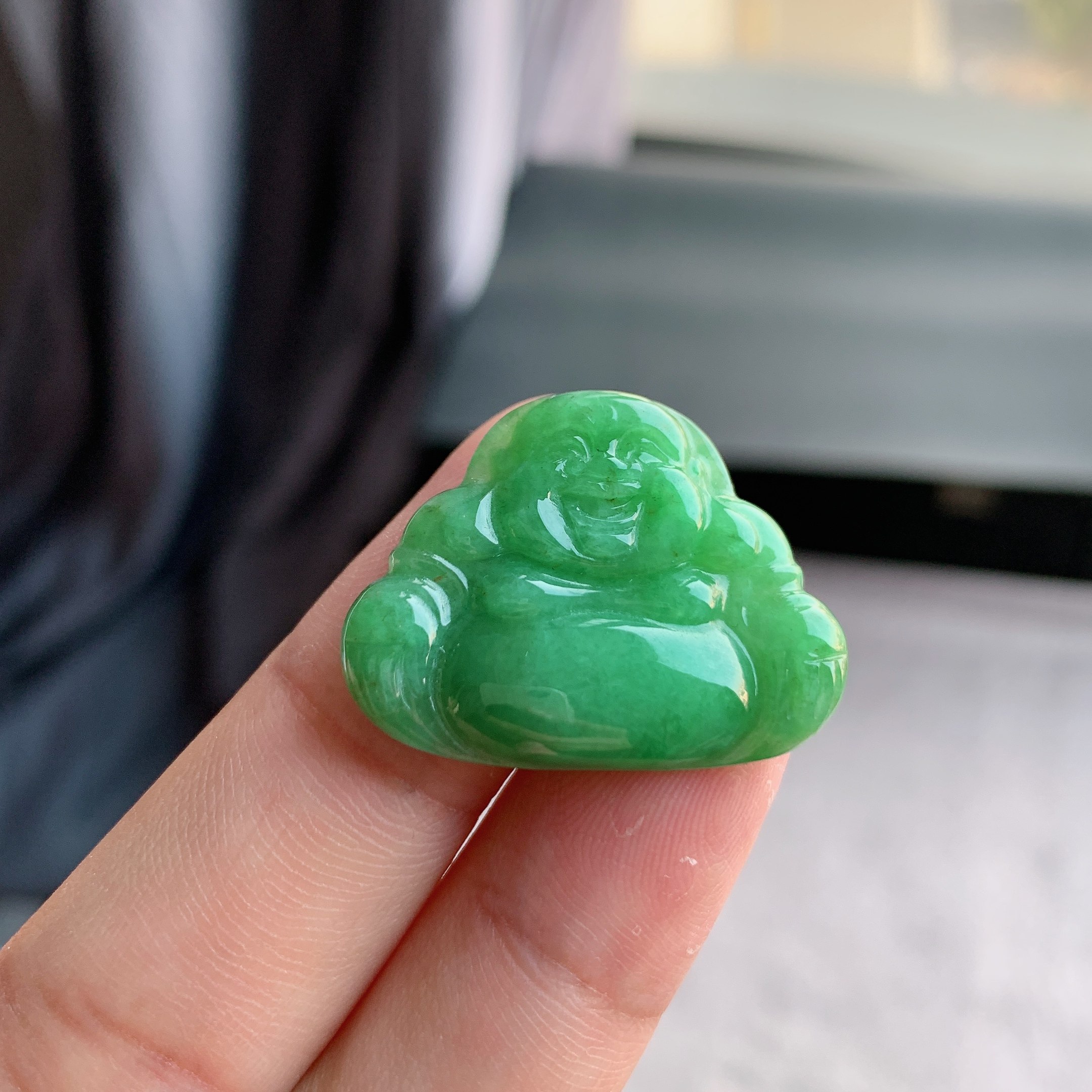 缅甸天然A货翡翠 满绿豆阳绿佛公挂件吊坠L7