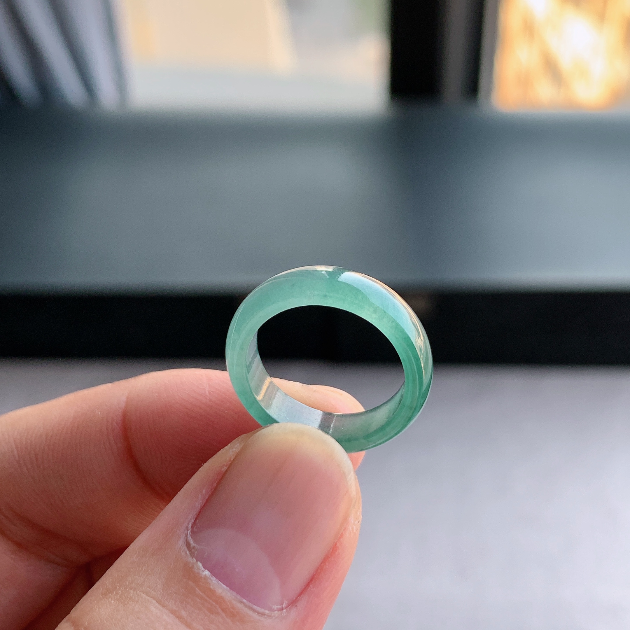 天然A货翡翠冰种11号天空蓝戒指