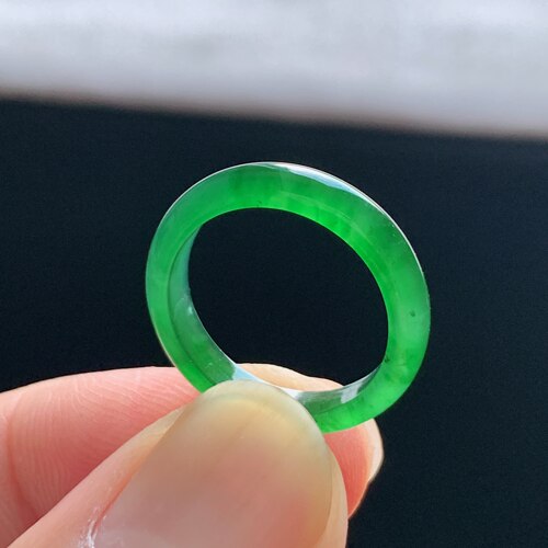 天然A货冰种阳绿翡翠满绿戒指