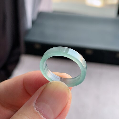 天然A货冰种白月光翡翠方戒