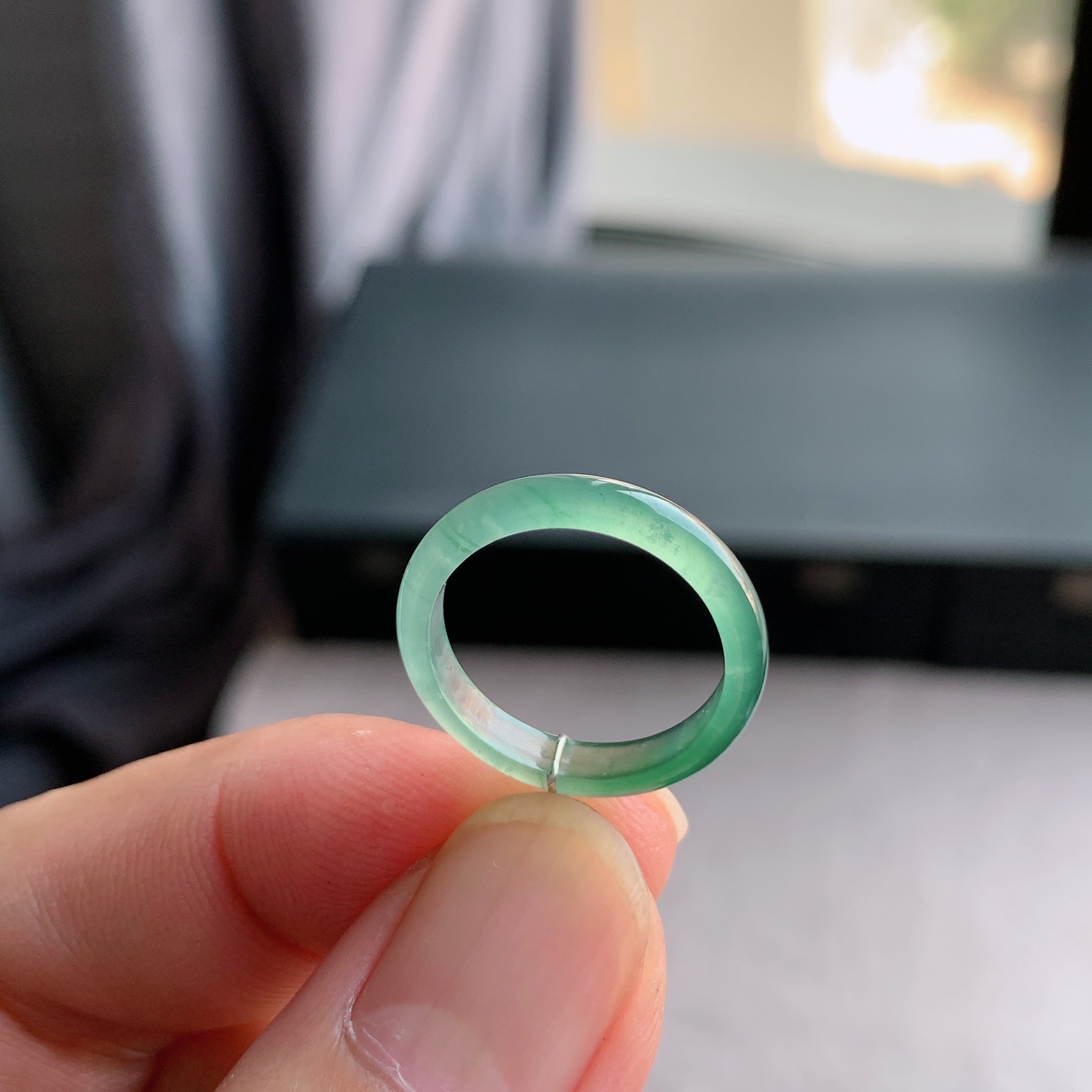 天然A货翡翠冰种11号晴水绿戒指