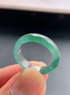 天然A货冰种翡翠飘花素圈戒指