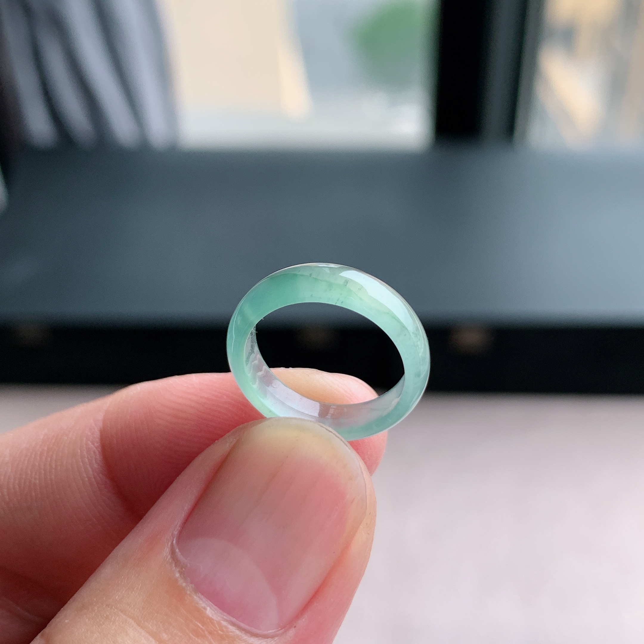 天然A货翡翠冰种5号白月光戒指