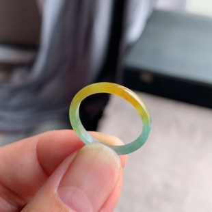 天然A货翡翠 冰糯种17号黄翡男女戒指指环素圈戒圈尾戒XKA3