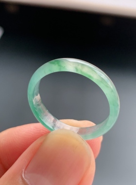 天然A货翡翠 冰种18号冰飘花男女戒指指环素圈戒圈尾戒RHB7