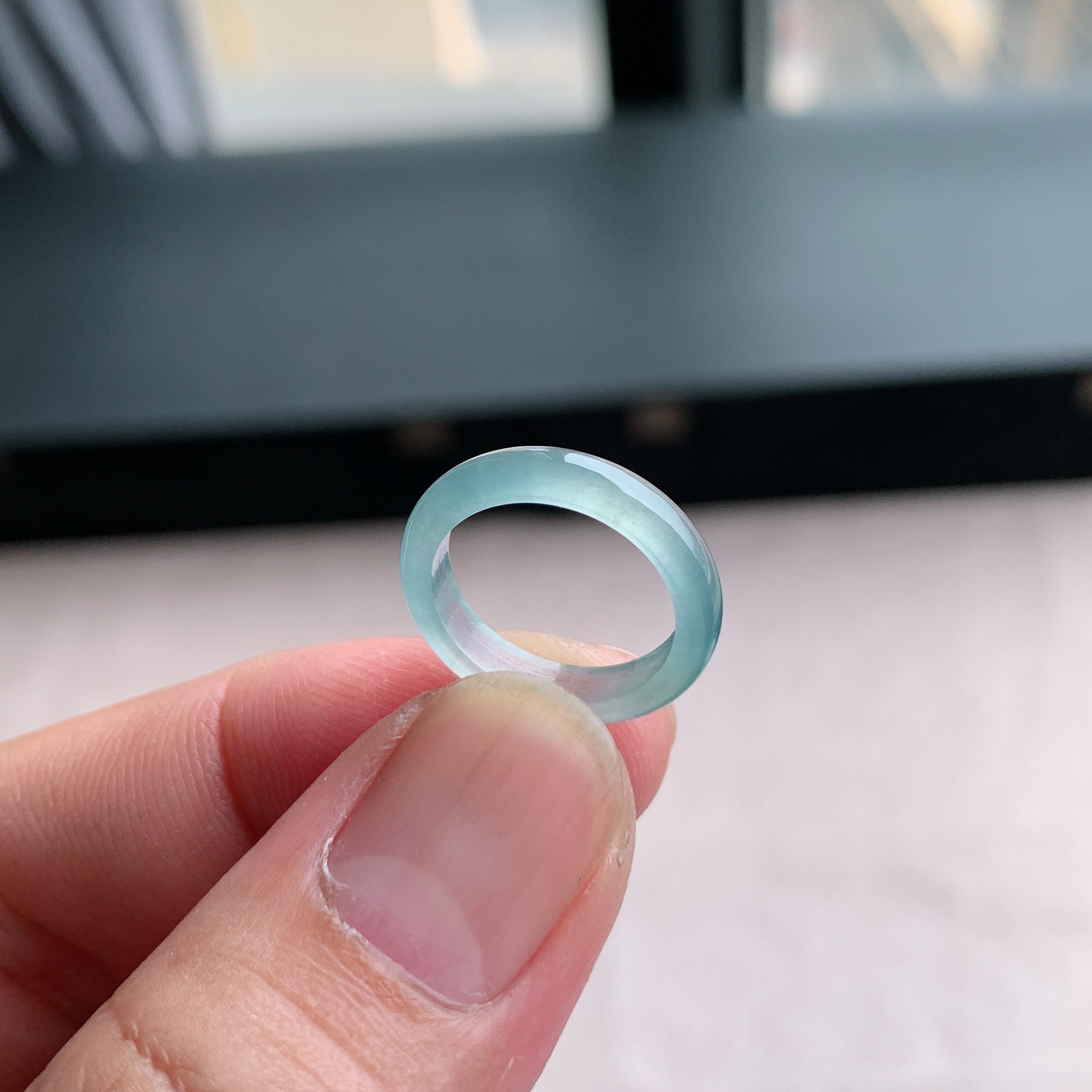 天然A货翡翠冰种天空蓝戒指指环