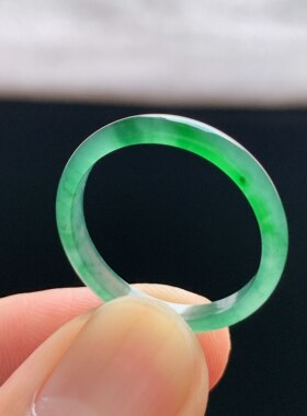 天然A货冰种阳绿翡翠素圈戒指