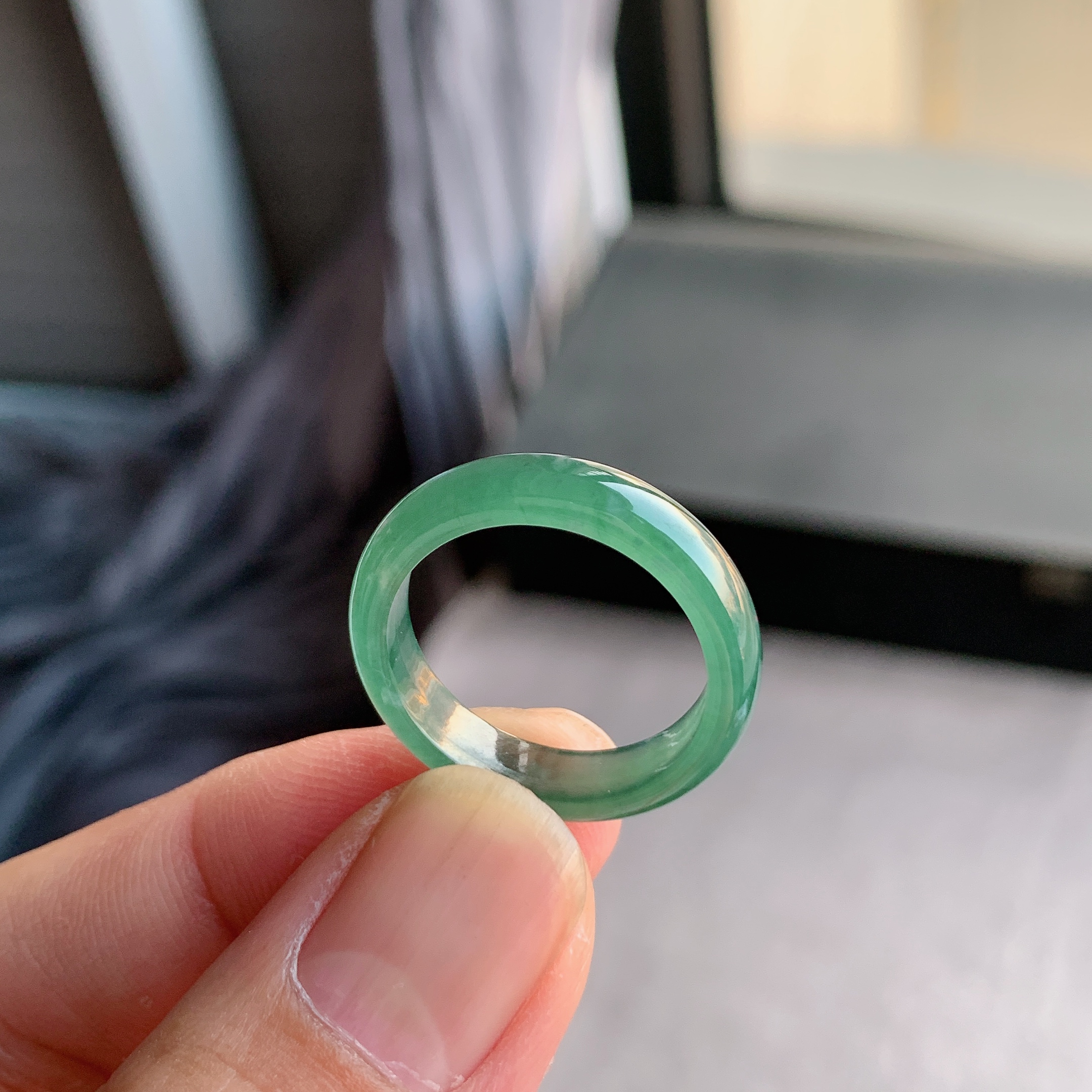 天然A货翡翠冰种19号湖水蓝戒指