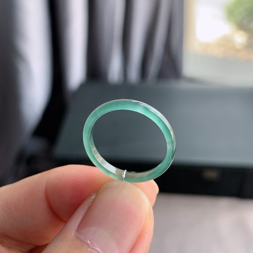 天然A货冰种晴水绿翡翠戒指