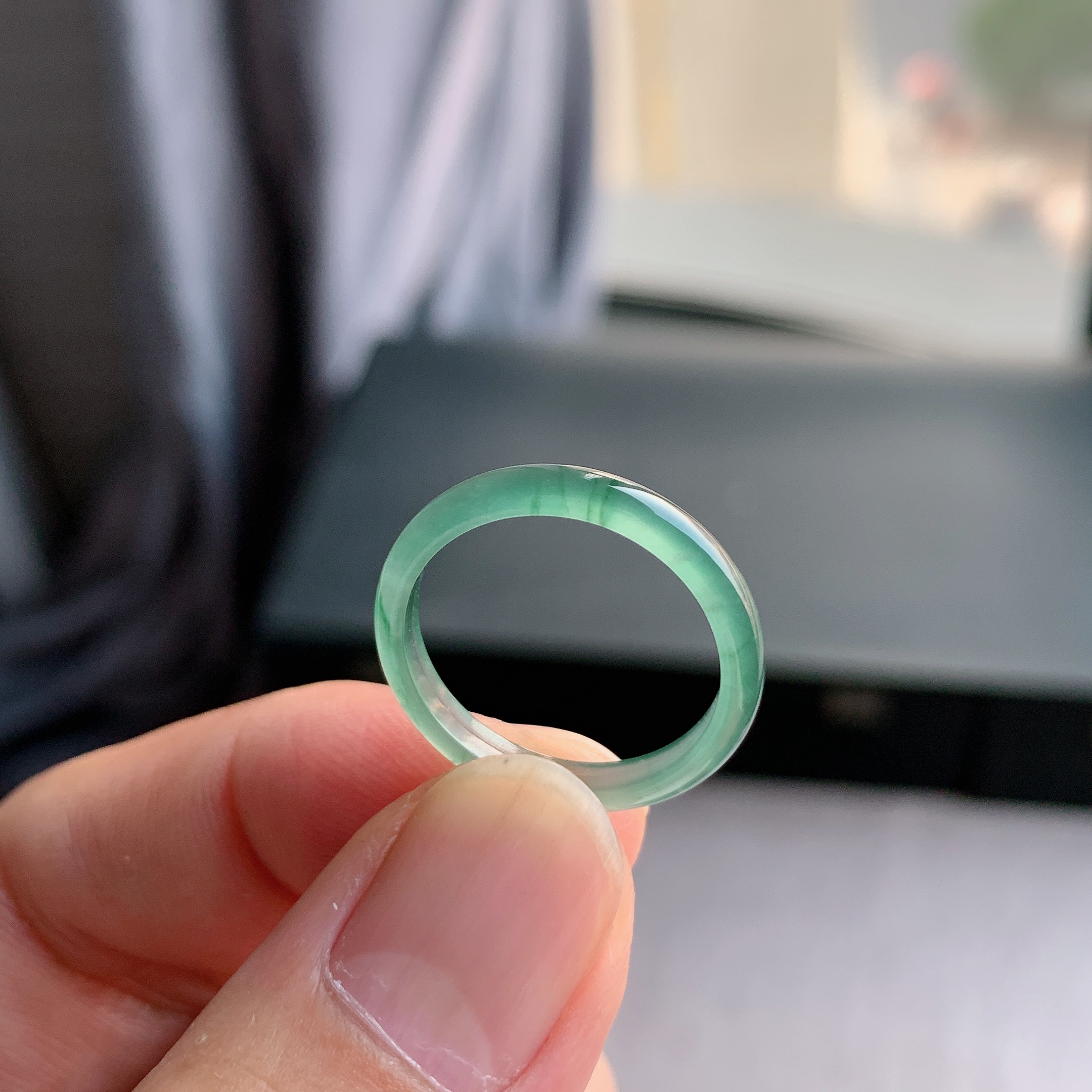 天然A货翡翠冰种17号晴水绿戒指