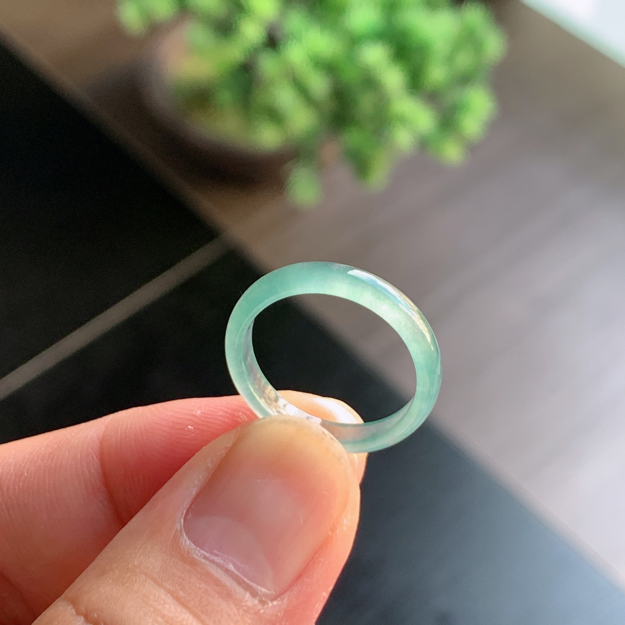 天然A货翡翠冰种16号天空蓝戒指