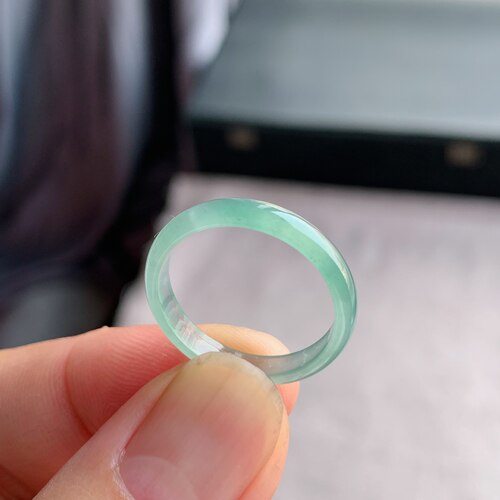 天然A货冰种翡翠白月光素圈戒指