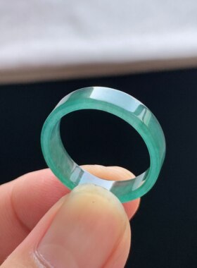 天然A货冰种翡翠湖水蓝方戒