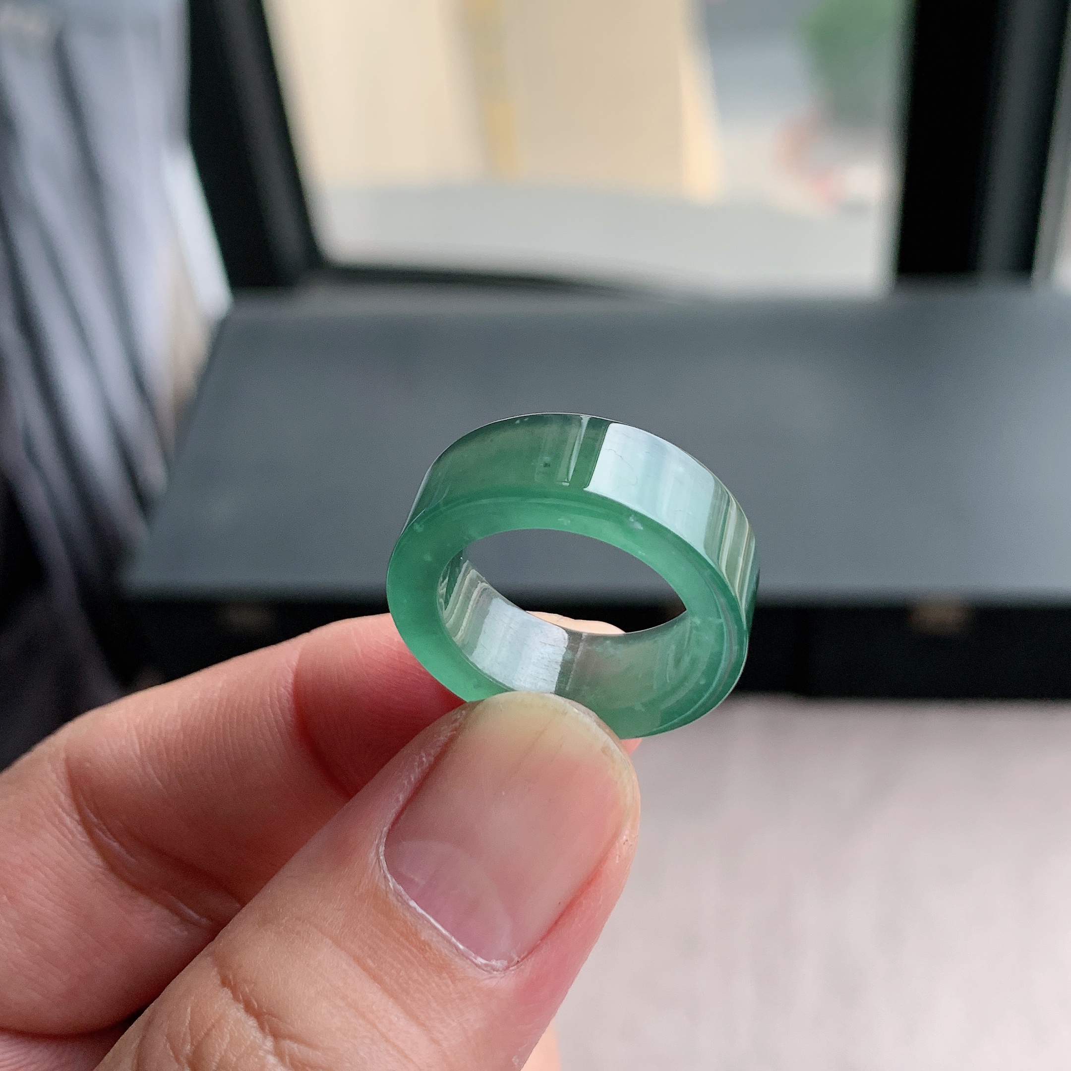 天然A货翡翠冰种14号晴水绿方戒