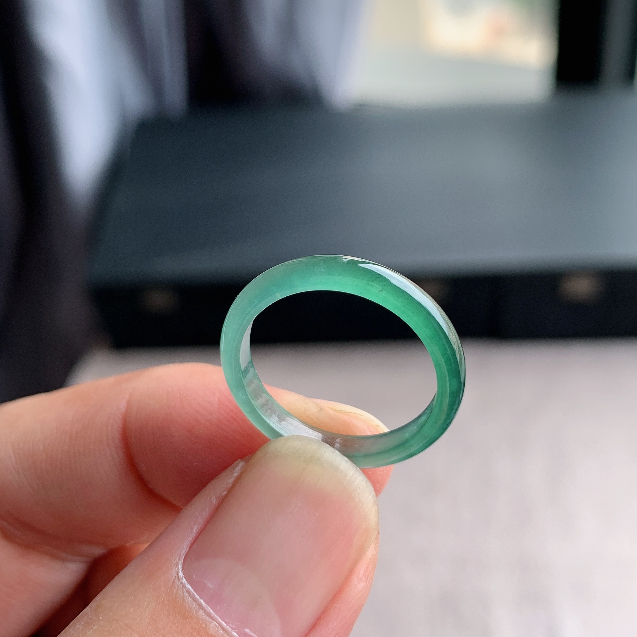 天然A货翡翠冰种16号晴水绿戒指