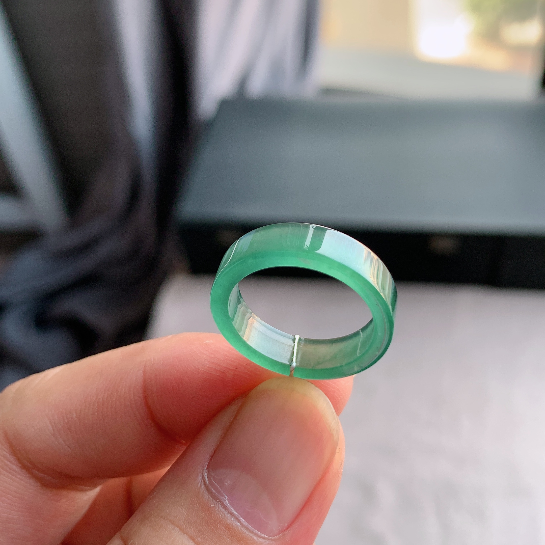 天然A货翡翠14号湖水绿方戒