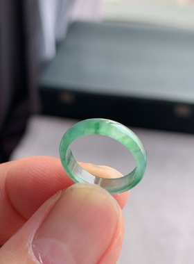 天然A货翡翠 冰种4号冰飘花男女戒指指环素圈戒圈尾戒XHA6