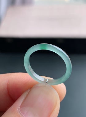 天然A货翡翠 冰种14号飘绿花戒指指环戒圈尾戒素圈22500608