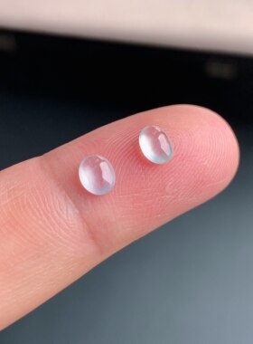 缅甸A货冰种白月光翡翠蛋面一对