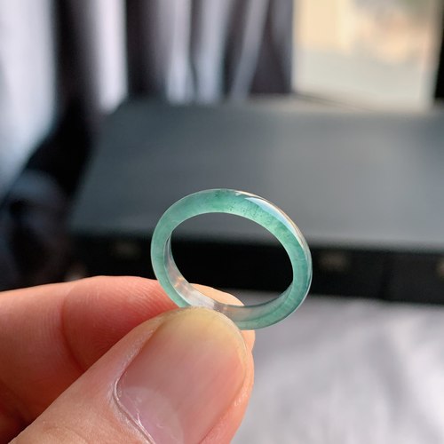 冰种翡翠素圈A货指环天然牛仔蓝