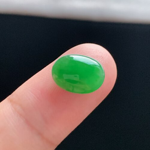 缅甸A货冰糯辣绿翡翠蛋面戒指