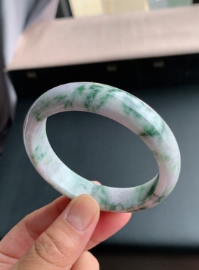 缅甸天然A货翡翠 62圈口飘绿正圈手镯玉镯T12