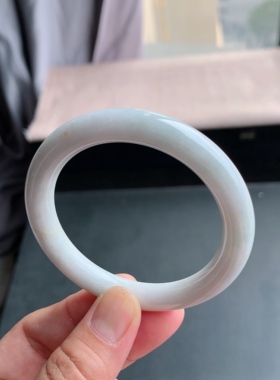 缅甸天然A货翡翠 58圈口白月光圆条手镯玉镯T12