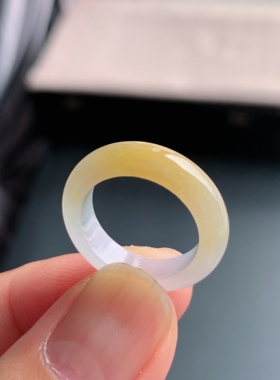 缅甸天然A货翡翠 冰糯种12号黄翡半山水男女戒指指环素圈戒圈NHA6
