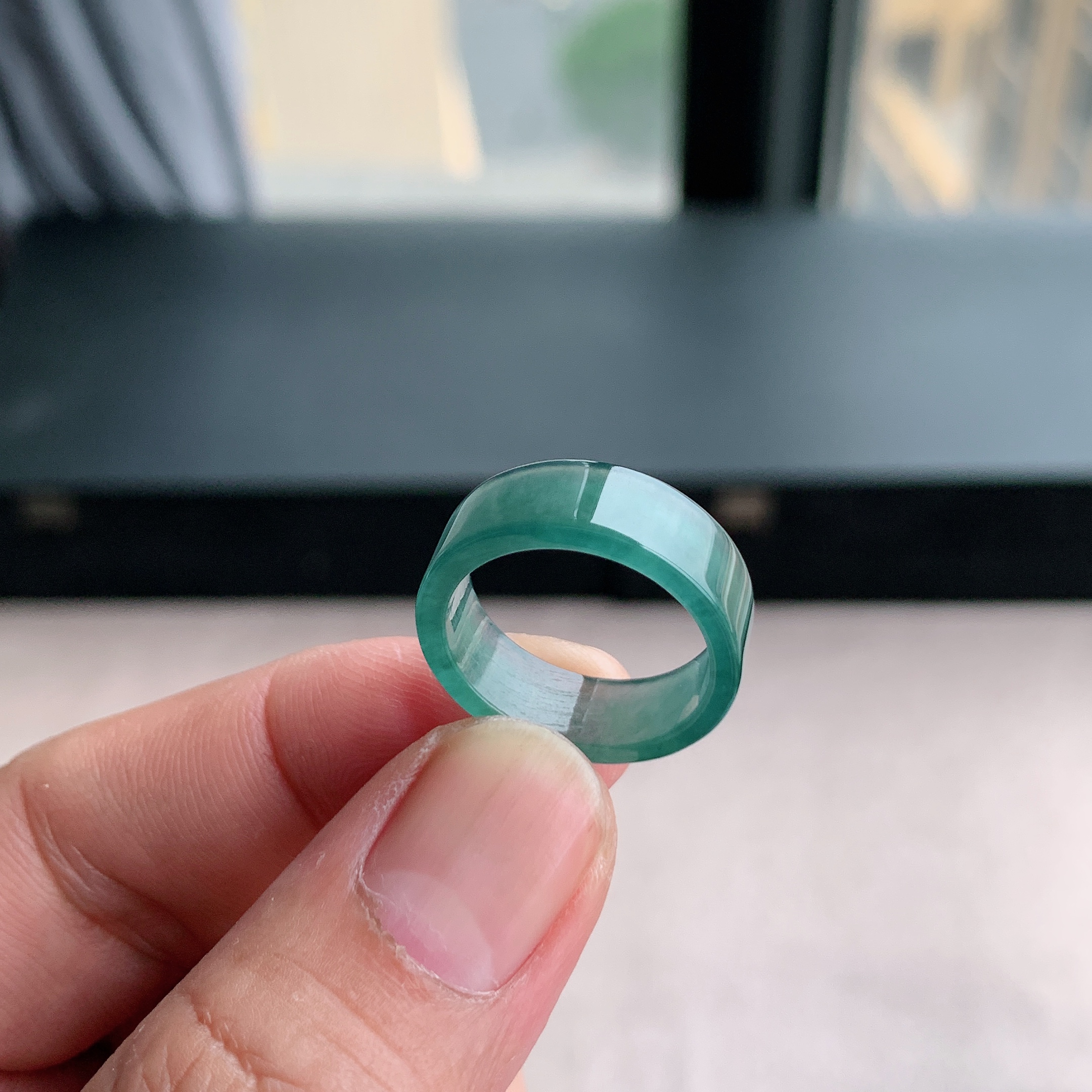 天然A货翡翠15号牛仔蓝方戒