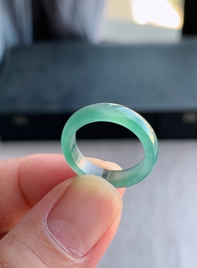 天然A货翡翠 冰种14号半山水男女戒指指环素圈戒圈尾戒REF6