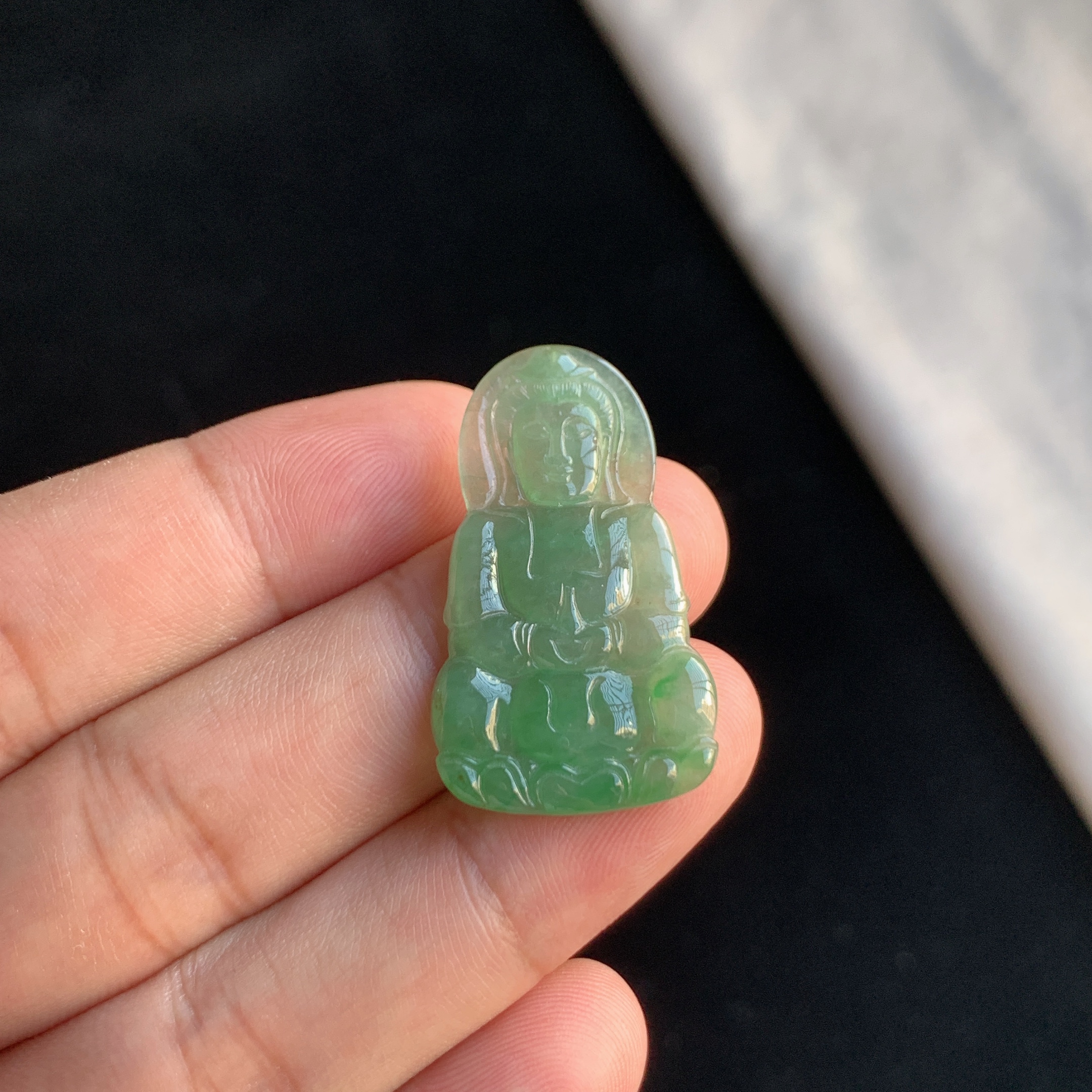 天然A货翡翠满绿观音挂件吊坠